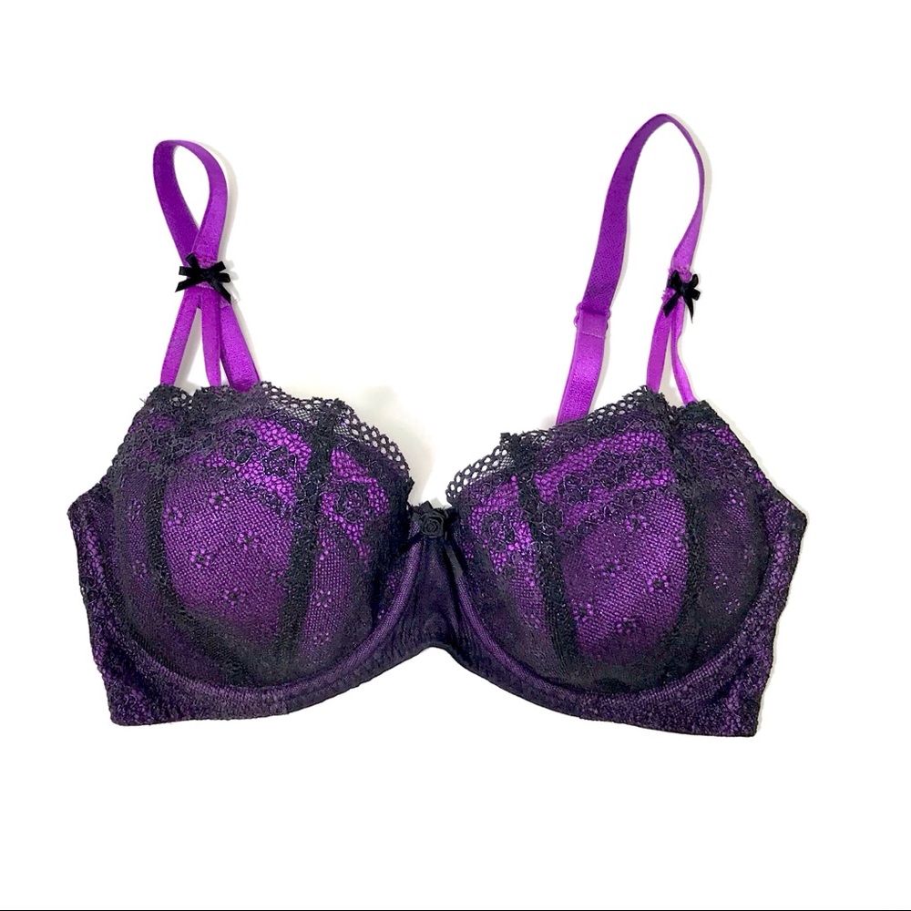 Betsy Johnson Black & Purple Lace Bra | 34D